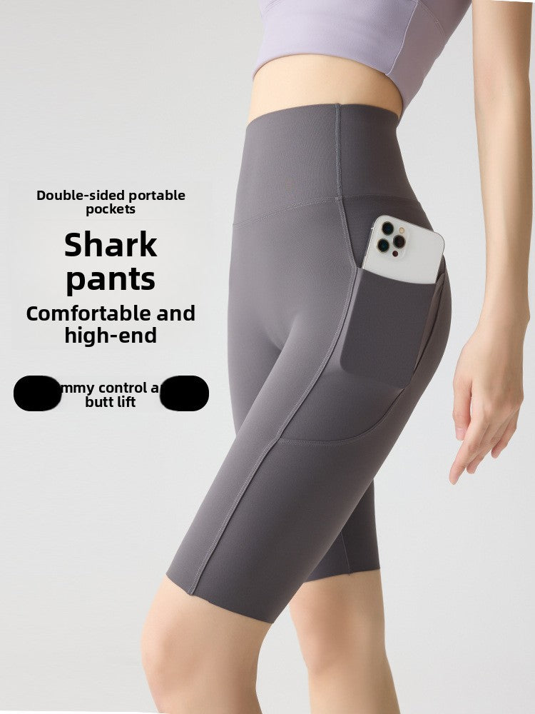 Womens High-Waisted Quick-Dry Yoga Shorts with Pockets