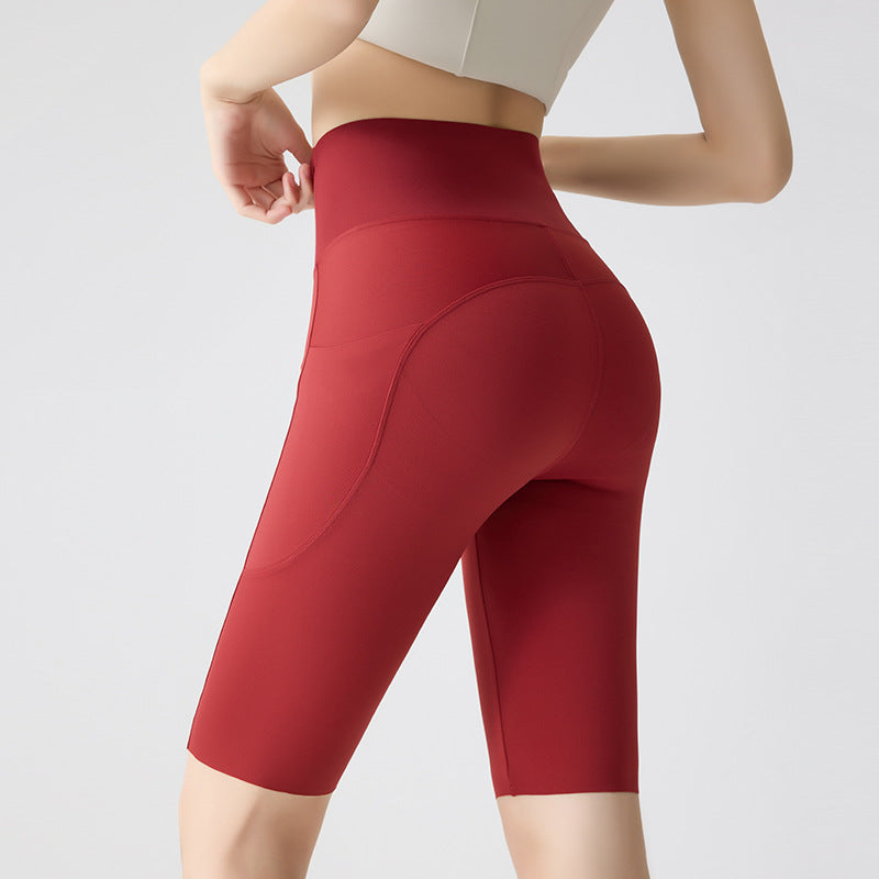 Womens High-Waisted Quick-Dry Yoga Shorts with Pockets