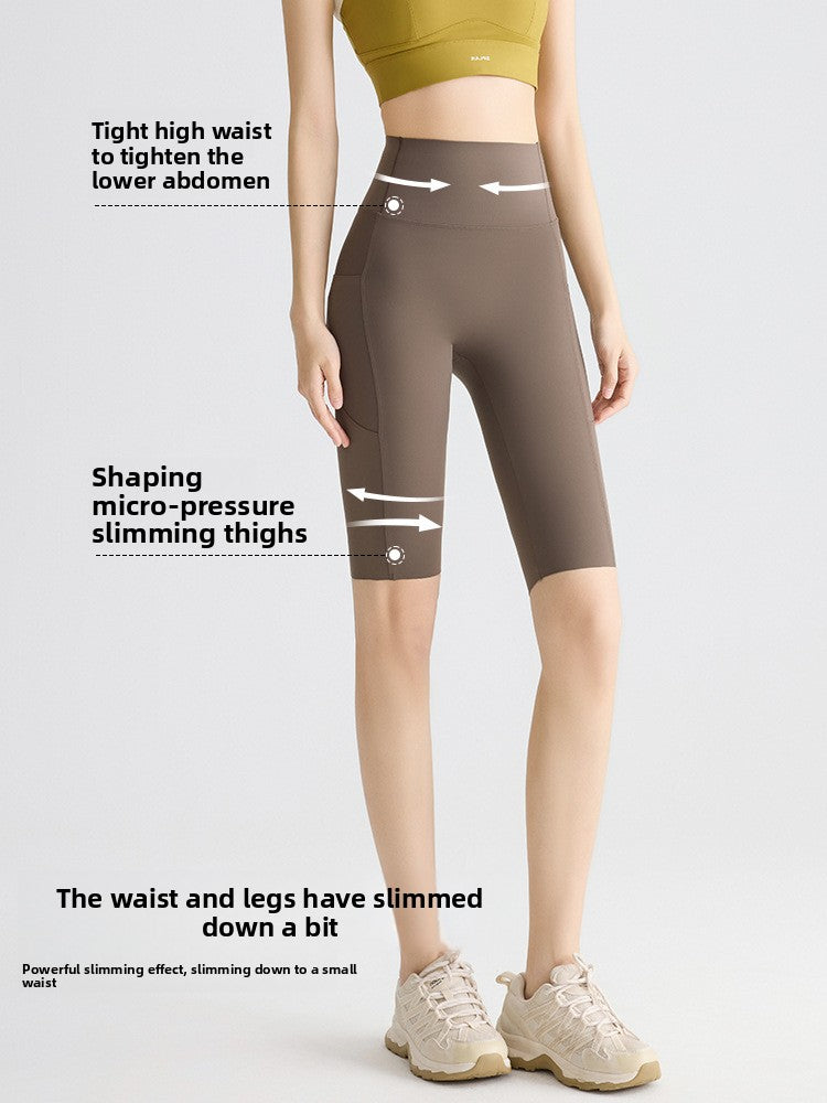 Womens High-Waisted Quick-Dry Yoga Shorts with Pockets