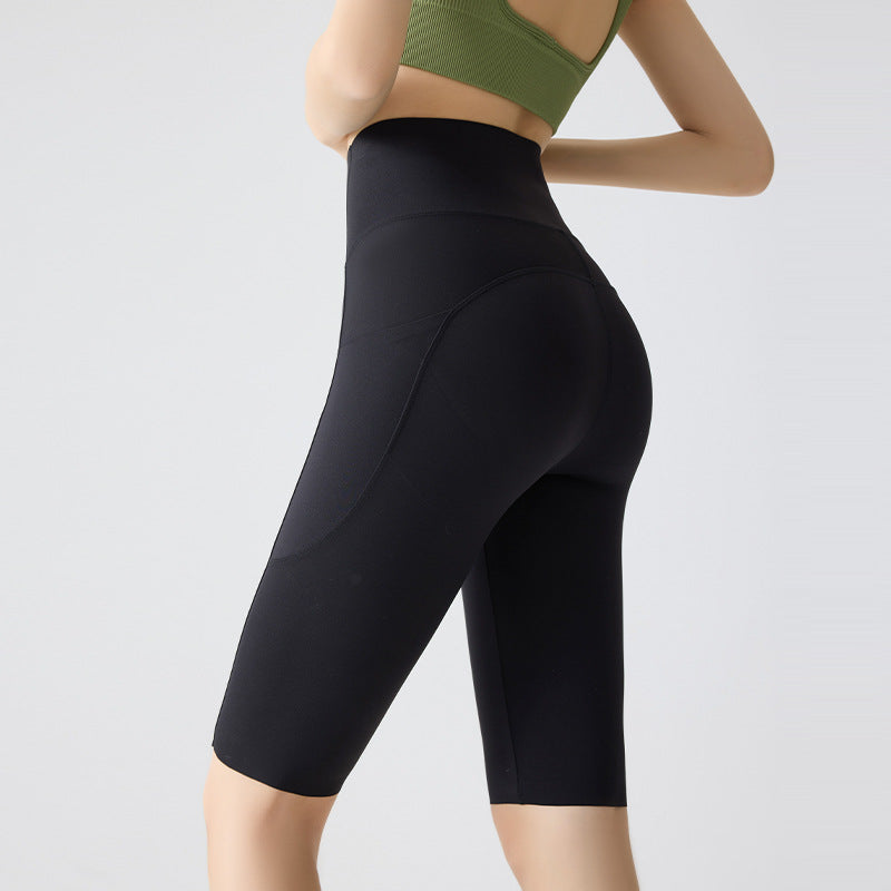 Womens High-Waisted Quick-Dry Yoga Shorts with Pockets