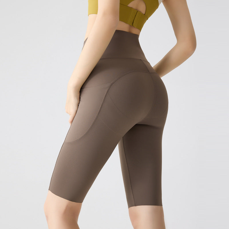 Womens High-Waisted Quick-Dry Yoga Shorts with Pockets
