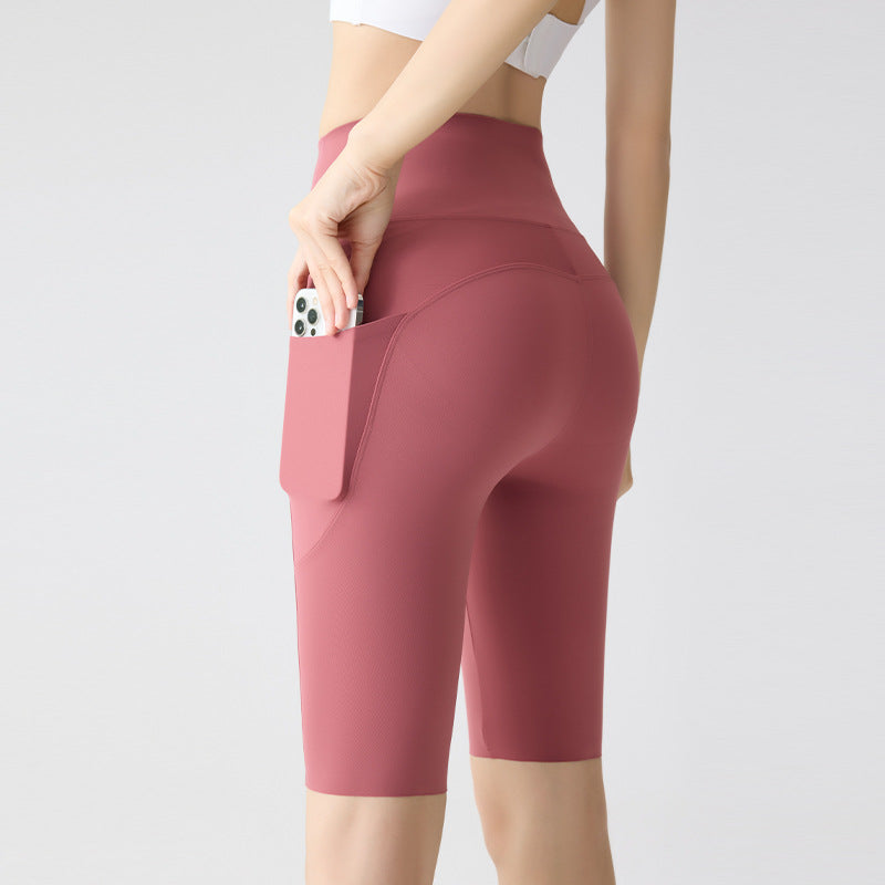Womens High-Waisted Quick-Dry Yoga Shorts with Pockets