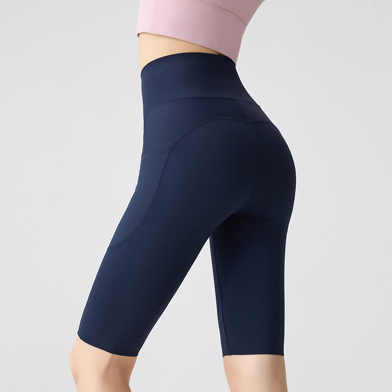 Womens High-Waisted Quick-Dry Yoga Shorts with Pockets